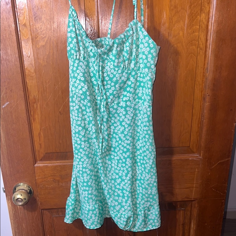 Green Floral Spaghetti Strap Dress